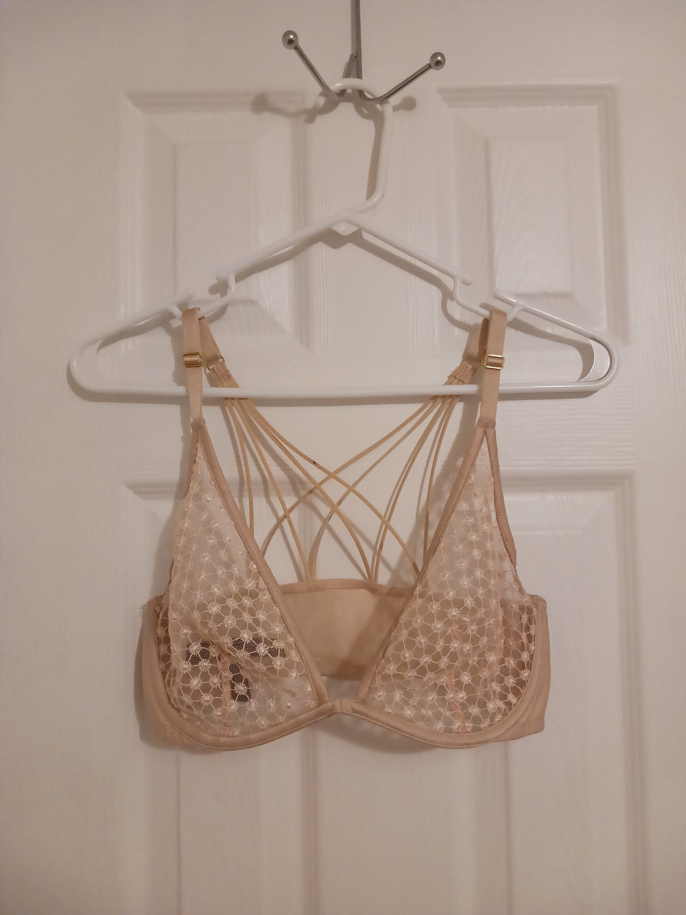 5 For $25! Victoria's Secret- Unlined Plunge Beige  Strappy Bra- Side Hook - 34D